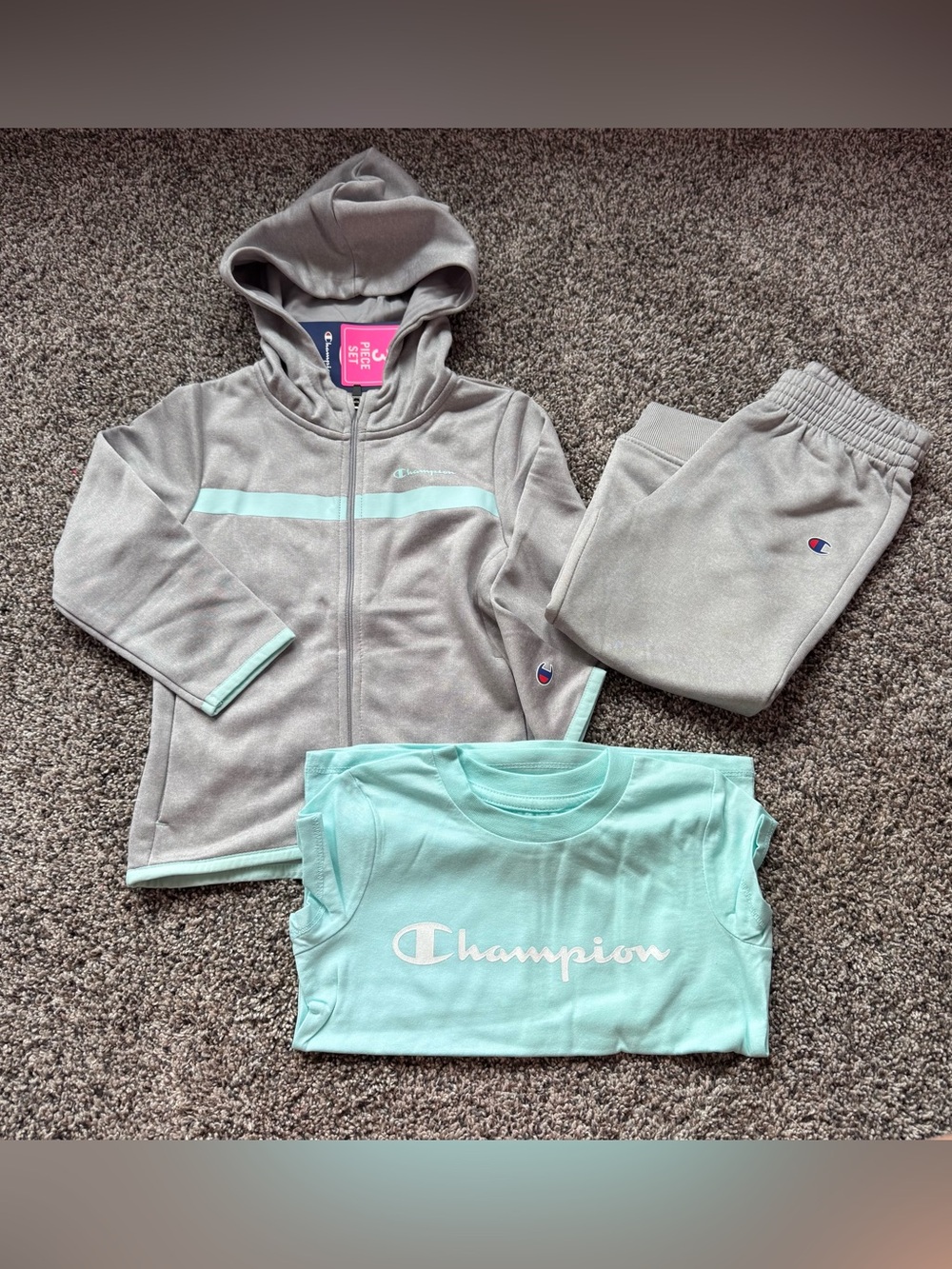 Champion Kids Mint & Gray 3-Piece Hoodie, Tee & Joggers Set